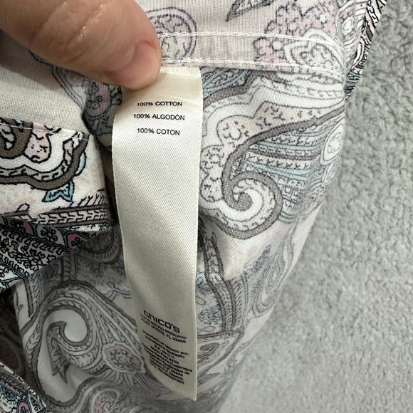 Chicos Button Up Top Womens 0 XS Paisley Long Sleeve No Iron Boho Career Office - Picture 6 of 7